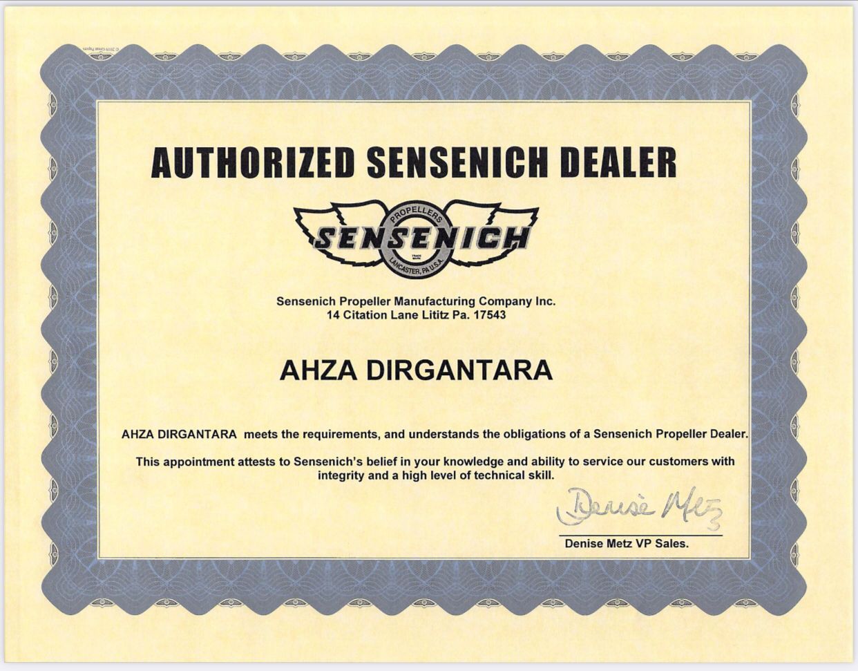 Authorized Sensenich Dealer